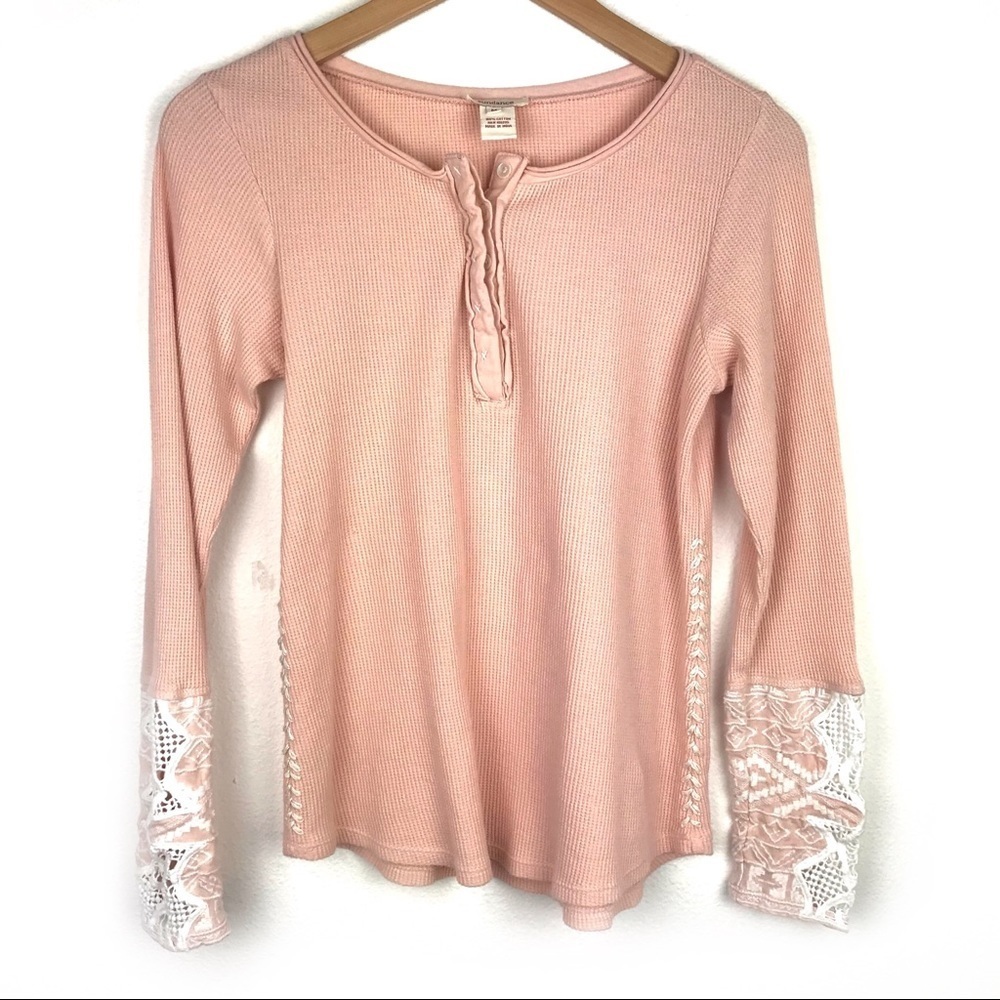 Sundance embroidered cuff blush thermal henley top
